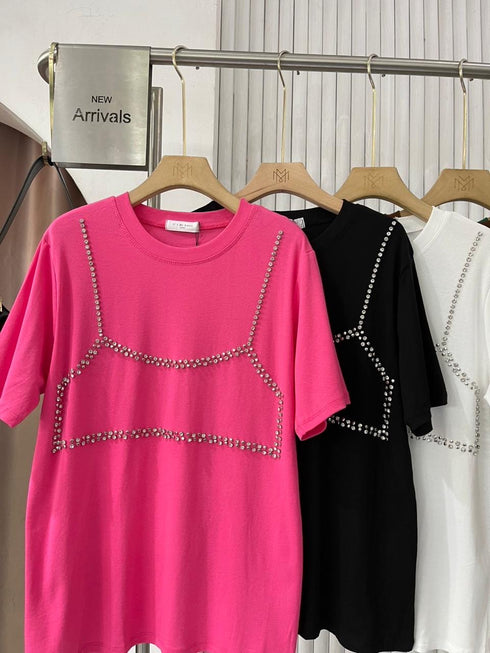 Crystal Embellish Cotton Oversized T-Shirts